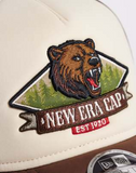 New Era 9forty graphic embroidered trucker cap in beige/brown