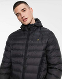 Farah Strickland quilted jacket with hood in black