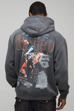 boohooMAN Washed Charcoal Oversized Western Graphic Hoodie