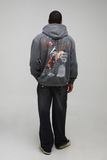 boohooMAN Washed Charcoal Oversized Western Graphic Hoodie