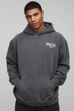 boohooMAN Washed Charcoal Oversized Western Graphic Hoodie
