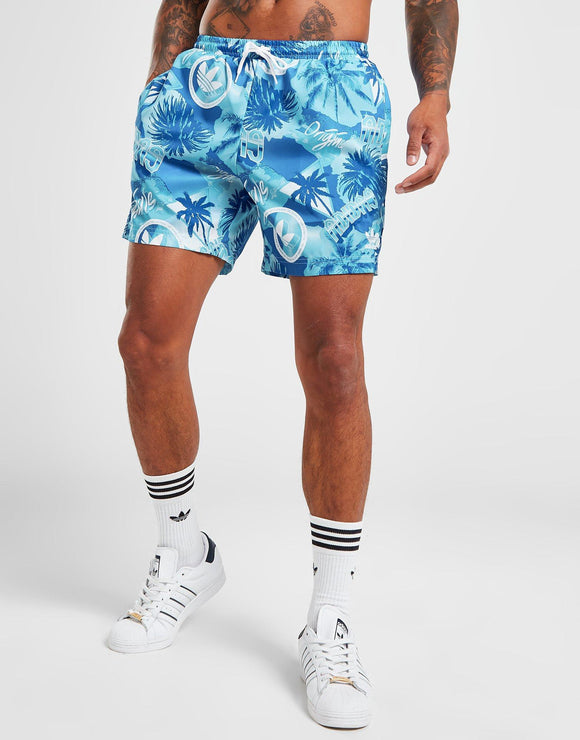 Blue adidas Originals Palm All Over Print Shorts