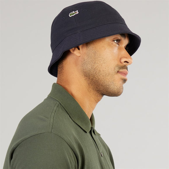 Lacoste Organic Cotton Pique Bucket Hat In Navy