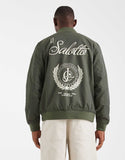 ASOS DESIGN lightweight bomber jacket with print in khaki