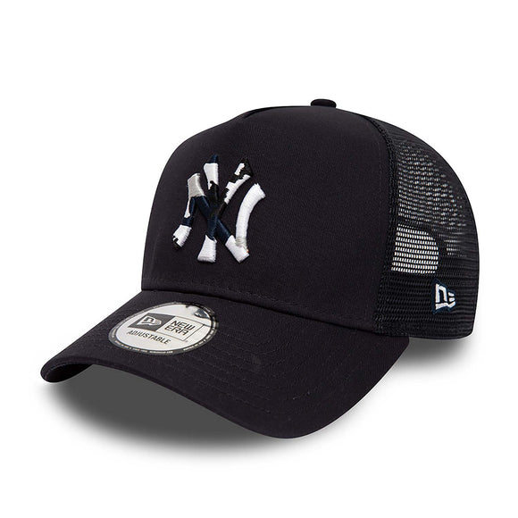 New York Yankees Team Camo Infill Blue A-Frame Trucker Cap