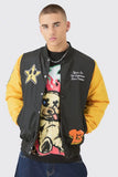 Nylon Embroidered Varsity Jacket In Black
