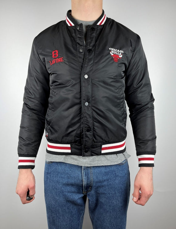 Chicago Bulls NBA Applique Satin Black Bomber Jacket