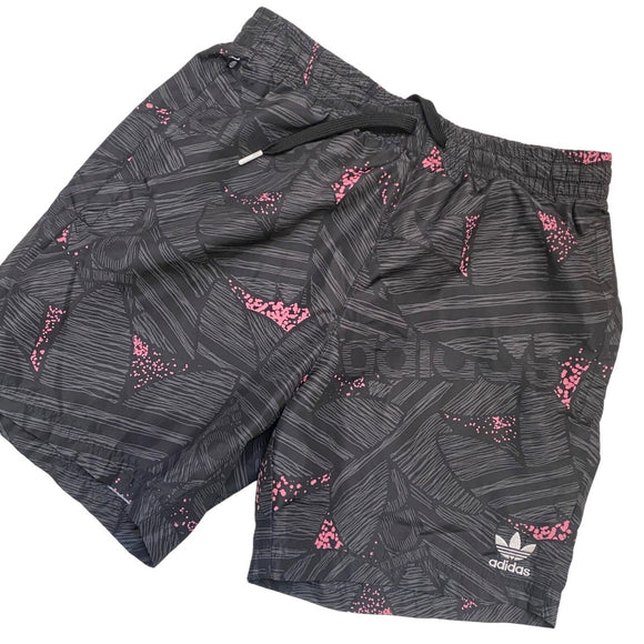 adidas Rekive Allover Print Swim Shorts Trefoil Grey Pink