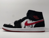 Nike Air Jordan 1 Mid Newspaper Air Times Black Red