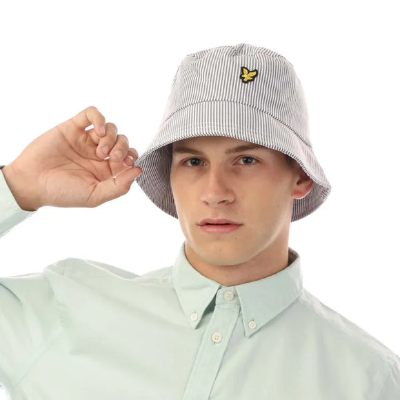Lyle And Scott Stripe Bucket Hat in Grey White