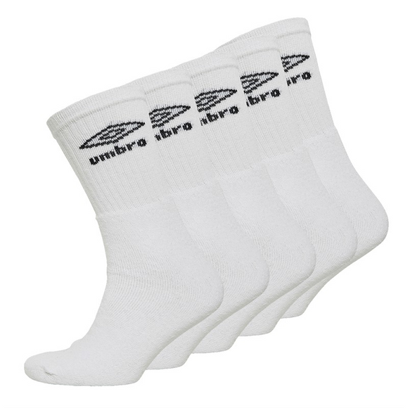 Umbro Mens Five Pack Crew Socks White 6 PACK