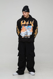 BoohooMAN Black Oversized Dice Flame Printed Hoodie